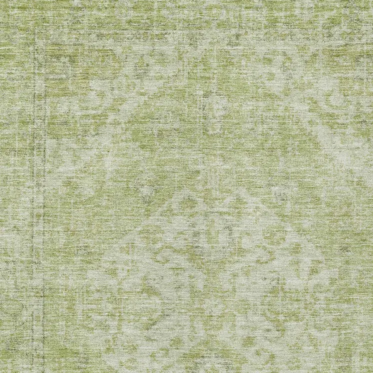 5' X 8' Sage And Ivory Oriental Washable Indoor Outdoor Area Rug