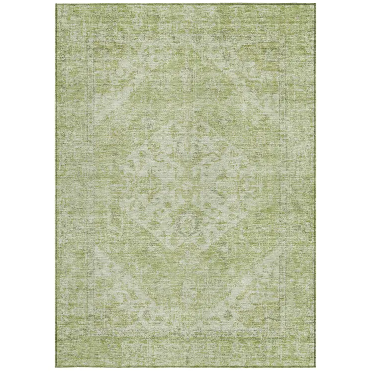 8' X 10' Sage And Ivory Oriental Washable Indoor Outdoor Area Rug