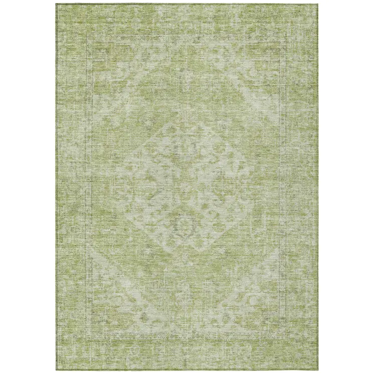 8' X 10' Sage And Ivory Oriental Washable Indoor Outdoor Area Rug