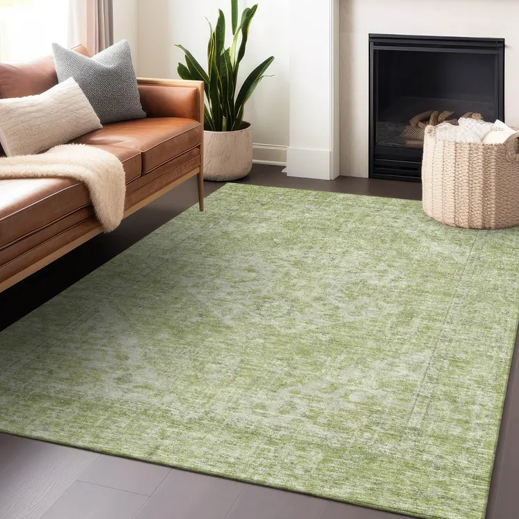 9' X 12' Sage And Ivory Oriental Washable Indoor Outdoor Area Rug