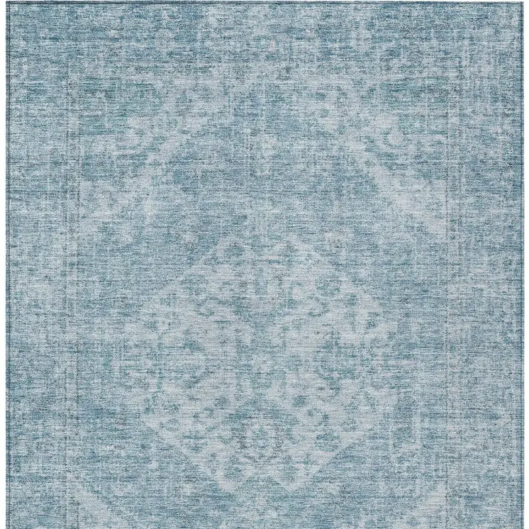 5' X 8' Sky Blue And Ivory Oriental Washable Indoor Outdoor Area Rug