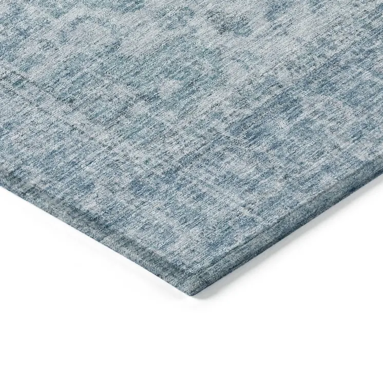 5' X 8' Sky Blue And Ivory Oriental Washable Indoor Outdoor Area Rug
