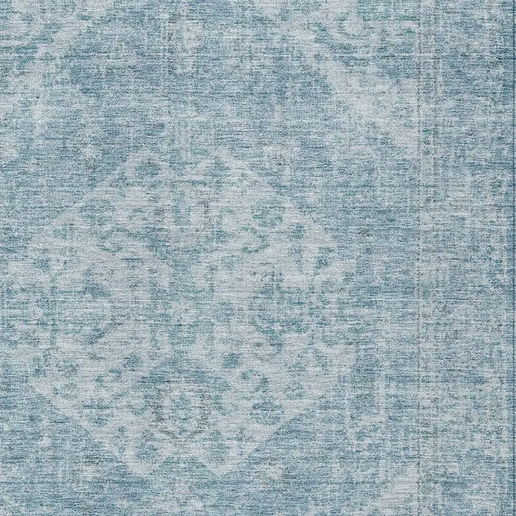 5' X 8' Sky Blue And Ivory Oriental Washable Indoor Outdoor Area Rug