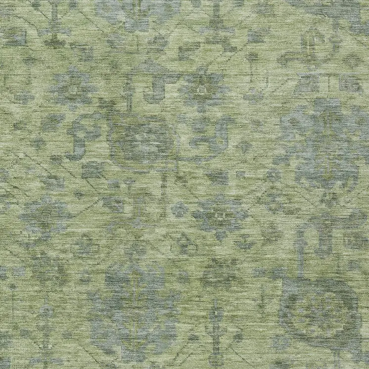 8' X 10' Artichoke Green And Gray Damask Washable Indoor Outdoor Area Rug