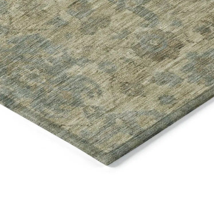 8' X 10' Beige And Blue Damask Washable Indoor Outdoor Area Rug