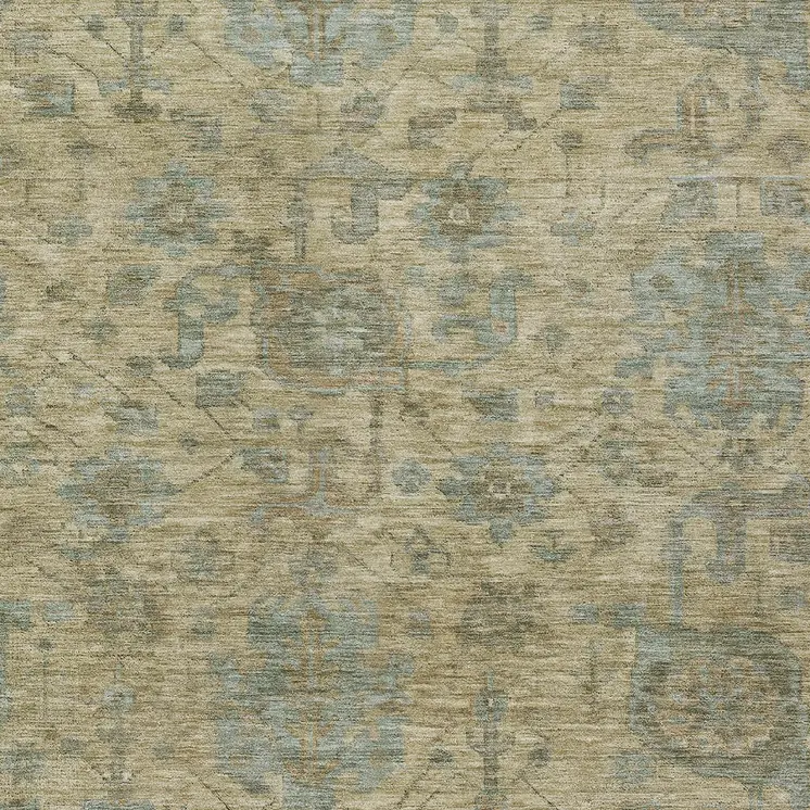 8' X 10' Beige And Blue Damask Washable Indoor Outdoor Area Rug