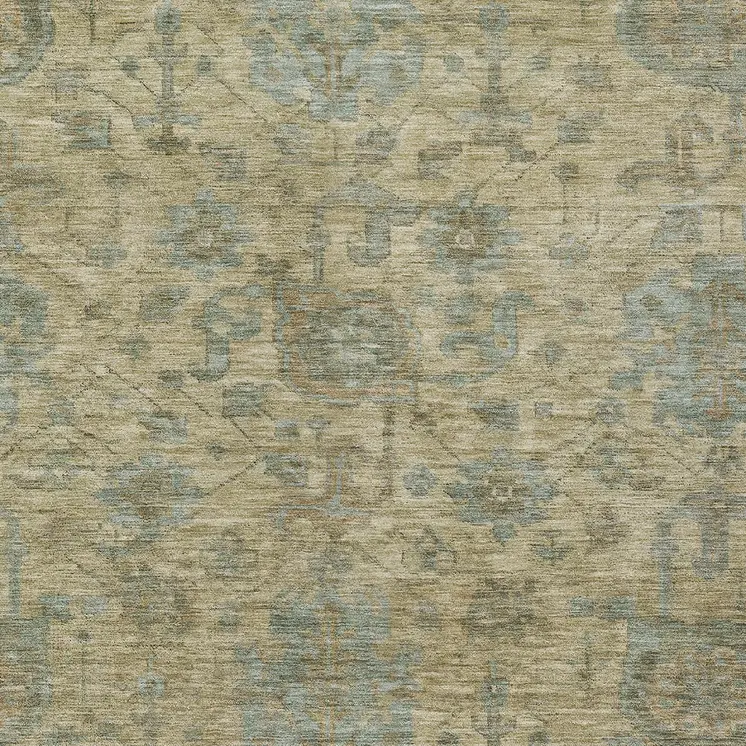 9' X 12' Beige And Blue Damask Washable Indoor Outdoor Area Rug