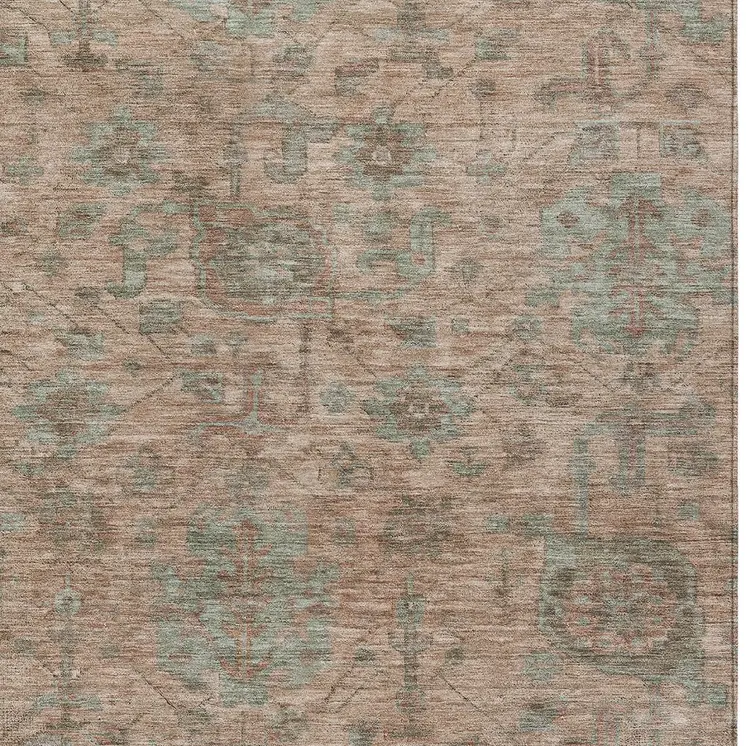 5' X 8' Coral Gray And Brown Damask Washable Indoor Outdoor Area Rug