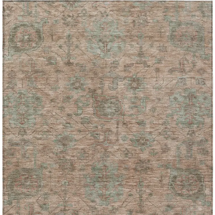 8' X 10' Coral Gray And Brown Damask Washable Indoor Outdoor Area Rug