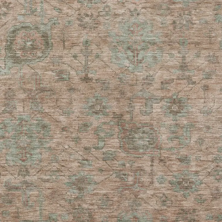 8' X 10' Coral Gray And Brown Damask Washable Indoor Outdoor Area Rug