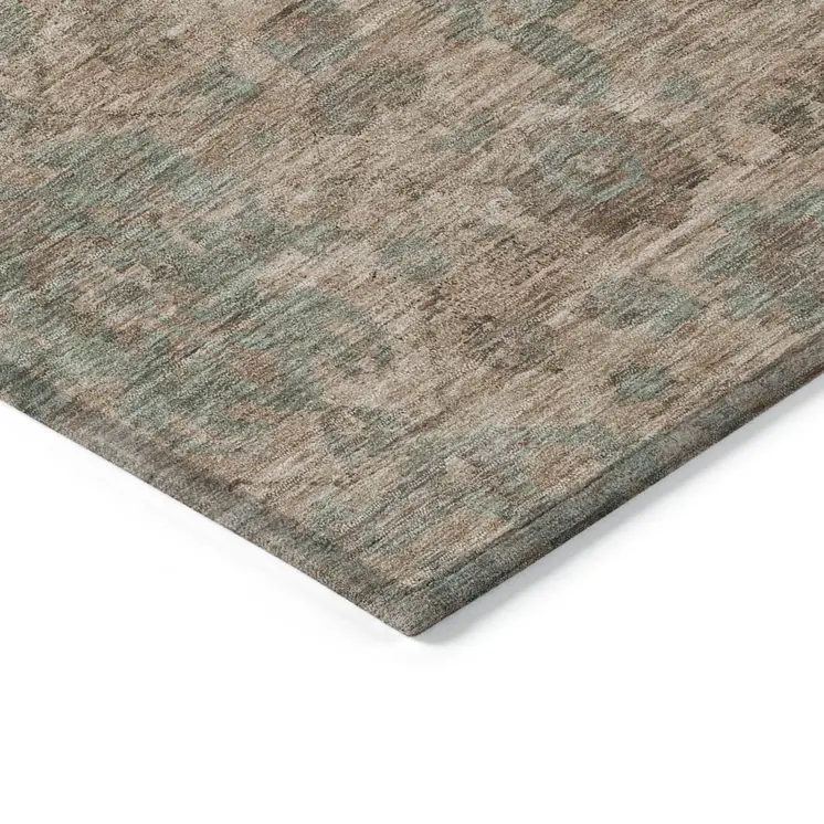 9' X 12' Coral Gray And Brown Damask Washable Indoor Outdoor Area Rug