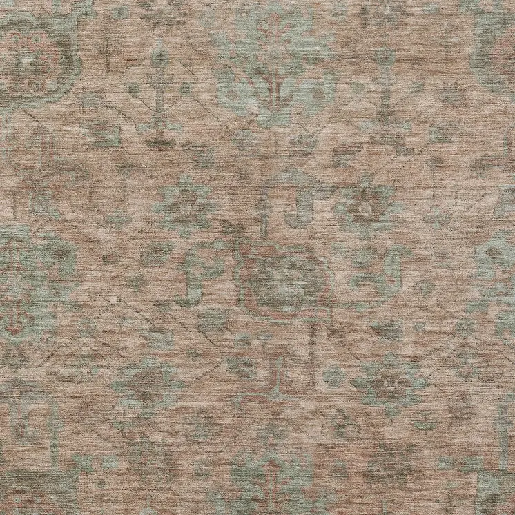 10' X 14' Coral Gray And Brown Damask Washable Indoor Outdoor Area Rug