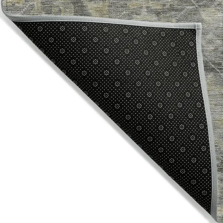 8' X 10' Pewter And Green Damask Washable Indoor Outdoor Area Rug