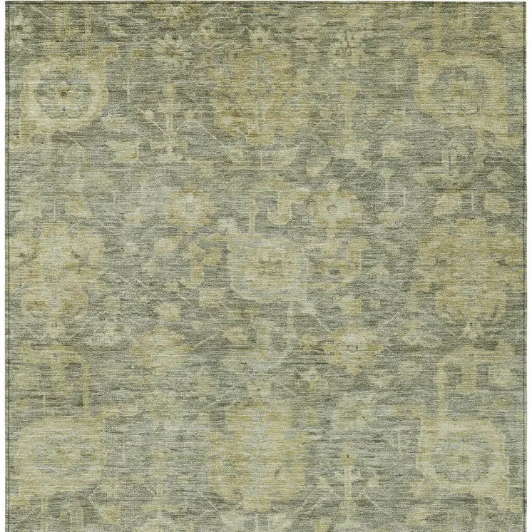 3' X 5' Sage And Green Damask Washable Indoor Outdoor Area Rug
