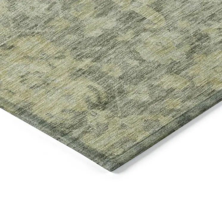 8' Sage And Green Round Damask Washable Indoor Outdoor Area Rug