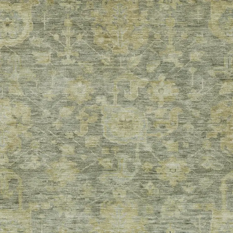 8' X 10' Sage And Green Damask Washable Indoor Outdoor Area Rug