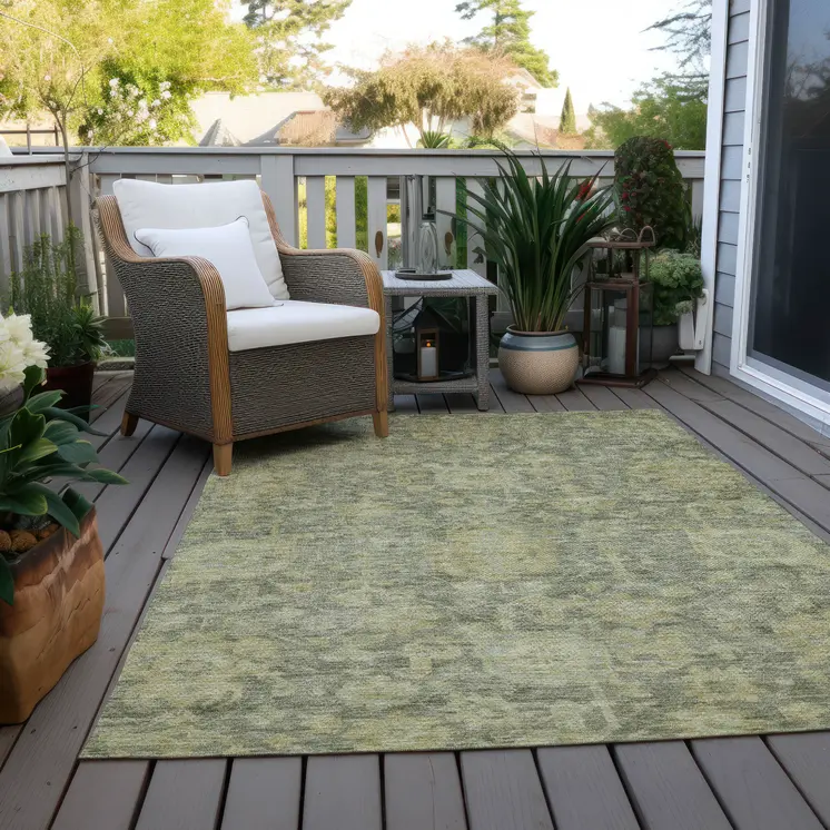 10' X 14' Sage And Green Damask Washable Indoor Outdoor Area Rug