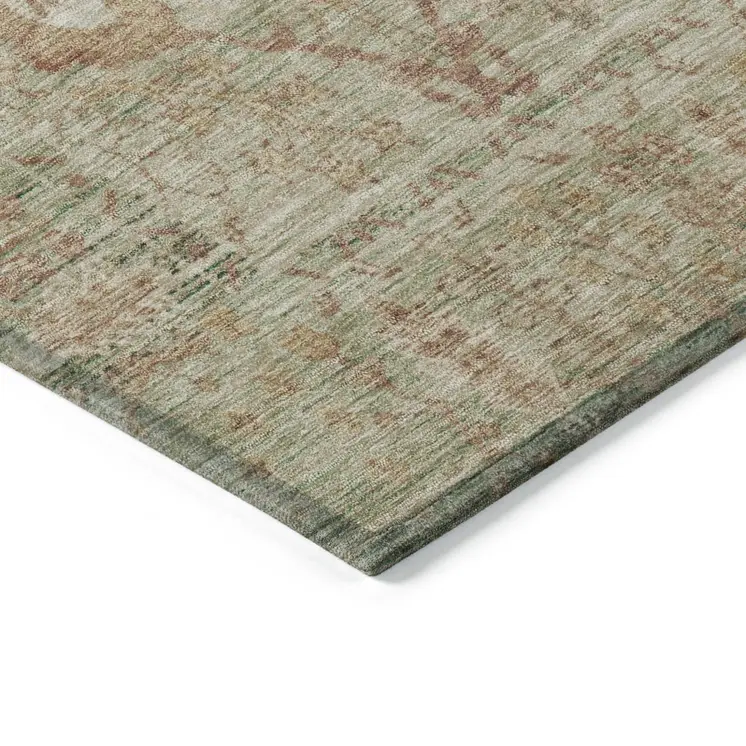 3' X 5' Beige Brown And Green Oriental Washable Indoor Outdoor Area Rug