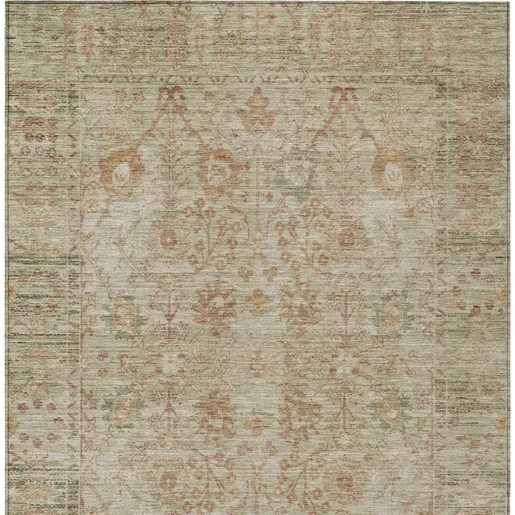 3' X 5' Beige Brown And Green Oriental Washable Indoor Outdoor Area Rug