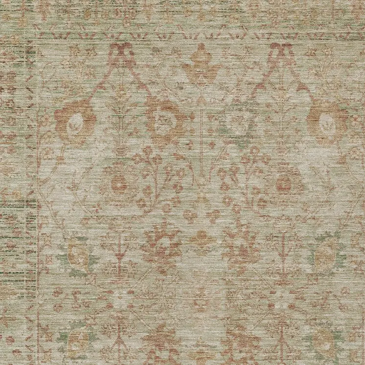 5' X 8' Beige Brown And Green Oriental Washable Indoor Outdoor Area Rug