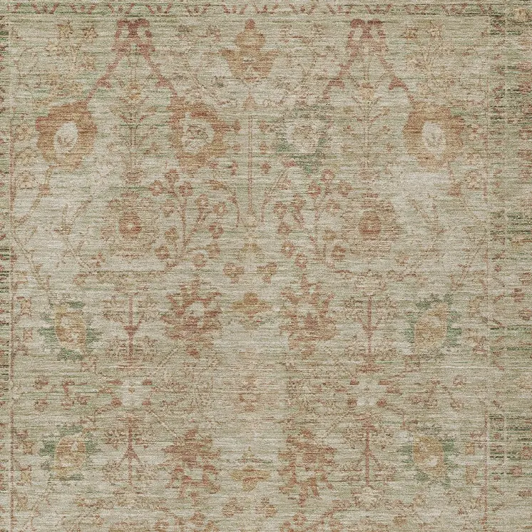 8' X 10' Beige Brown And Green Oriental Washable Indoor Outdoor Area Rug