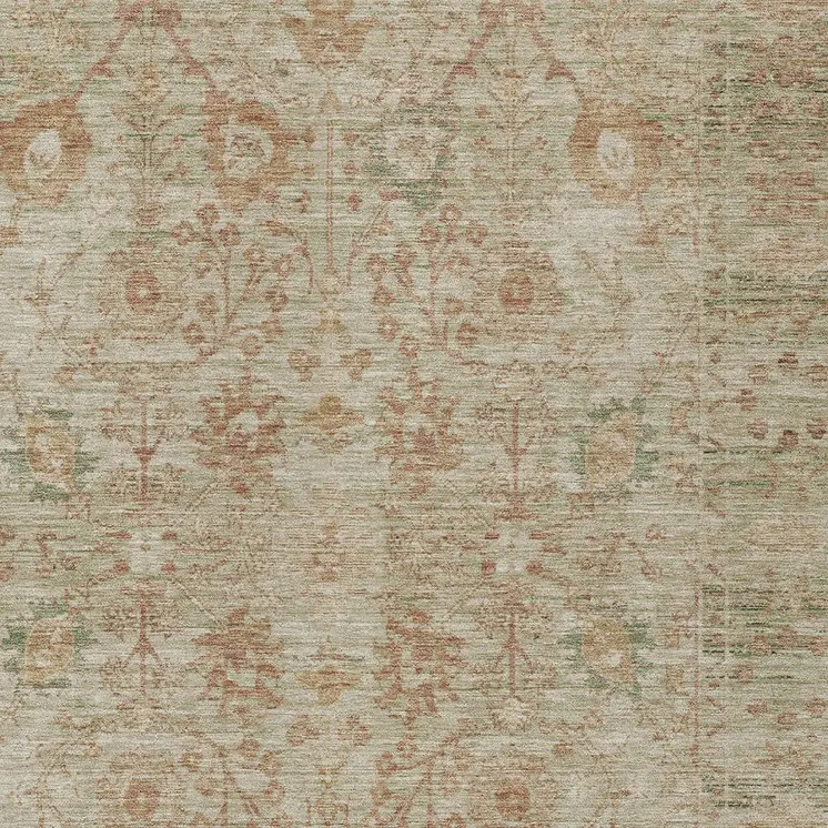 9' X 12' Beige Brown And Green Oriental Washable Indoor Outdoor Area Rug