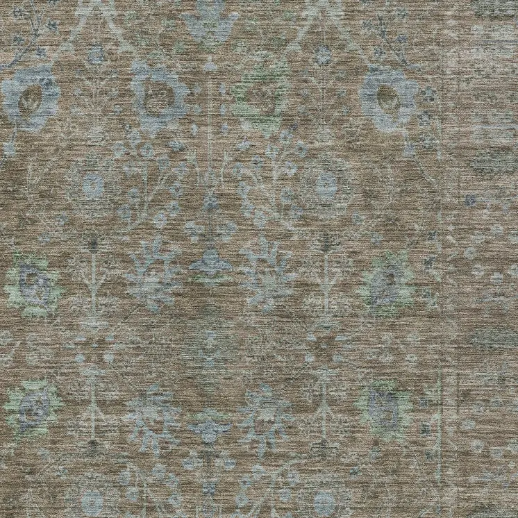 3' X 5' Brown And Blue Oriental Washable Indoor Outdoor Area Rug