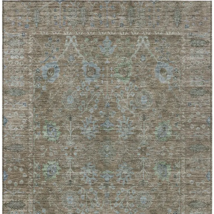 5' X 8' Brown And Blue Oriental Washable Indoor Outdoor Area Rug