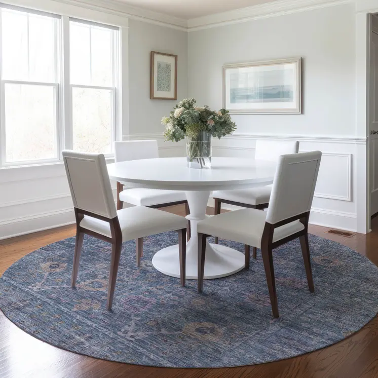 8' Blue Brown And Purple Round Oriental Washable Indoor Outdoor Area Rug