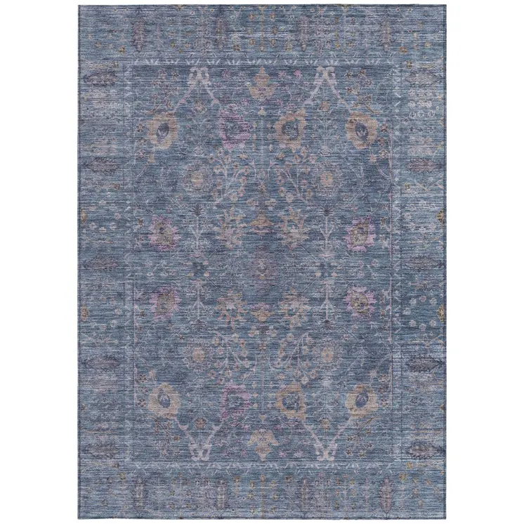 10' X 14' Blue Brown And Purple Oriental Washable Indoor Outdoor Area Rug