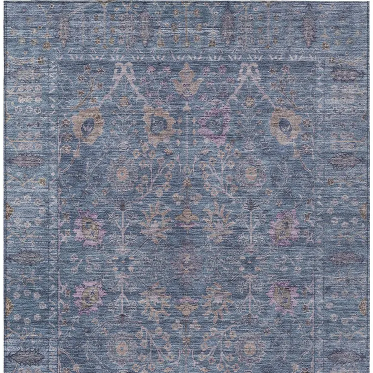 10' X 14' Blue Brown And Purple Oriental Washable Indoor Outdoor Area Rug