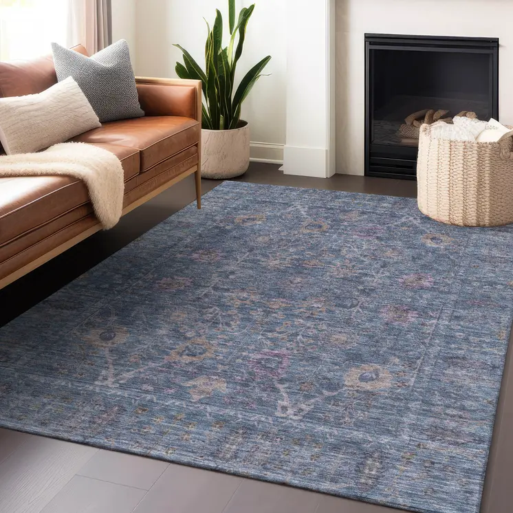 10' X 14' Blue Brown And Purple Oriental Washable Indoor Outdoor Area Rug