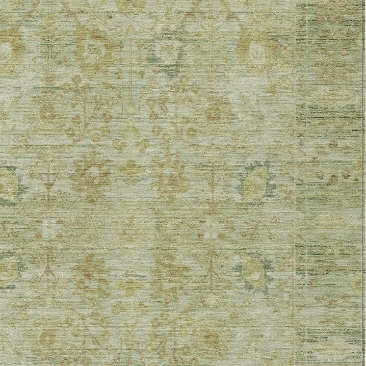 3' X 5' Sage Green And Brown Oriental Washable Indoor Outdoor Area Rug