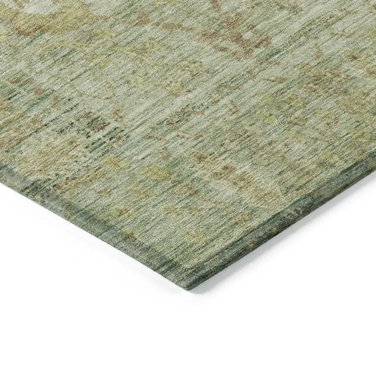 8' Sage Green And Brown Round Oriental Washable Indoor Outdoor Area Rug