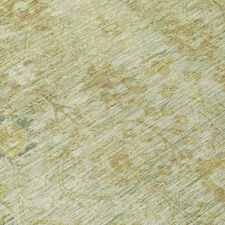 8' Sage Green And Brown Round Oriental Washable Indoor Outdoor Area Rug
