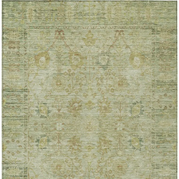 9' X 12' Sage Green And Brown Oriental Washable Indoor Outdoor Area Rug