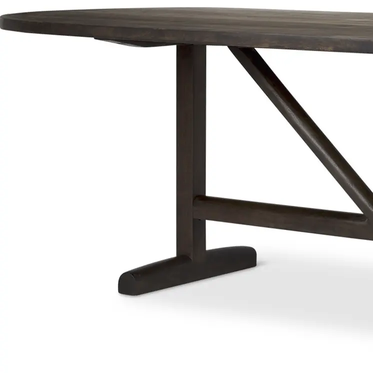 94" Dark Brown Solid Wood Trestle Base Oval Dining Table