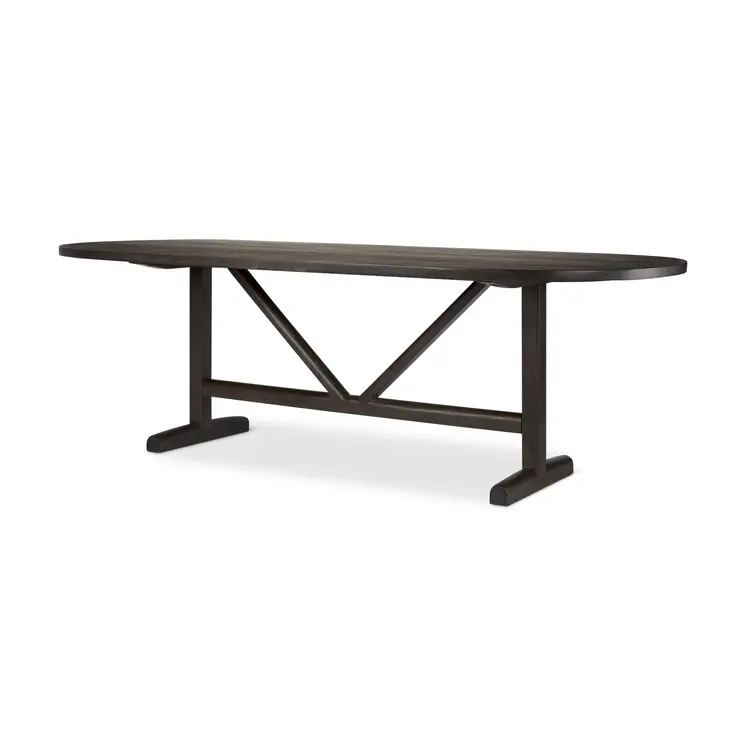 94" Dark Brown Solid Wood Trestle Base Oval Dining Table