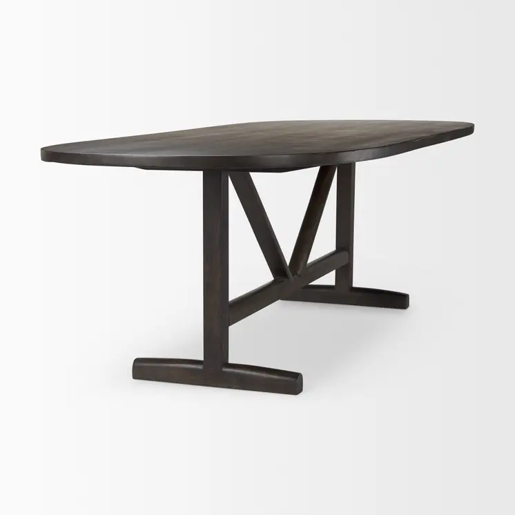 94" Dark Brown Solid Wood Trestle Base Oval Dining Table
