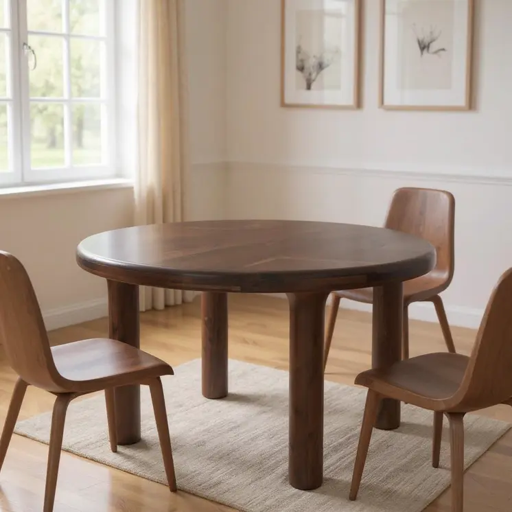 48" Brown Solid Wood Round Top Dining Table