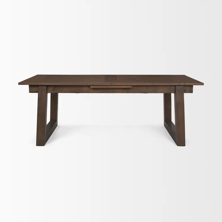 106" Dark Brown Solid Wood Self-Storing Leaf Sled Base Extendable Dining Table