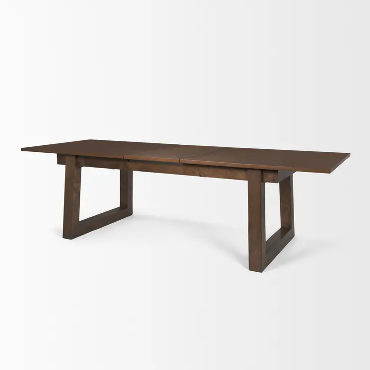 106" Dark Brown Solid Wood Self-Storing Leaf Sled Base Extendable Dining Table