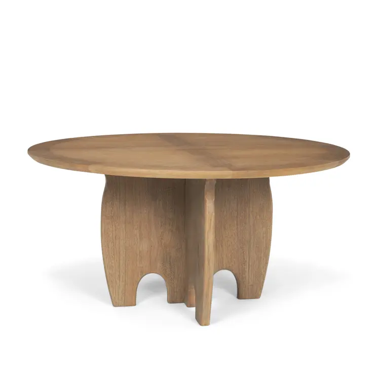 59" Brown Solid Wood Pedestal Base Round Top Dining Table