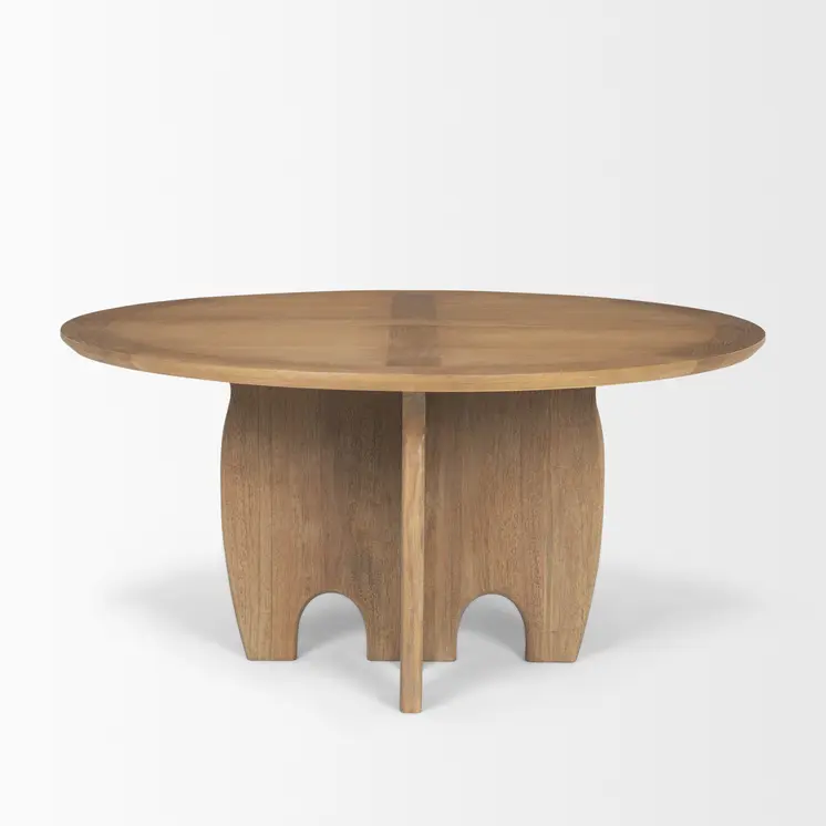 59" Brown Solid Wood Pedestal Base Round Top Dining Table