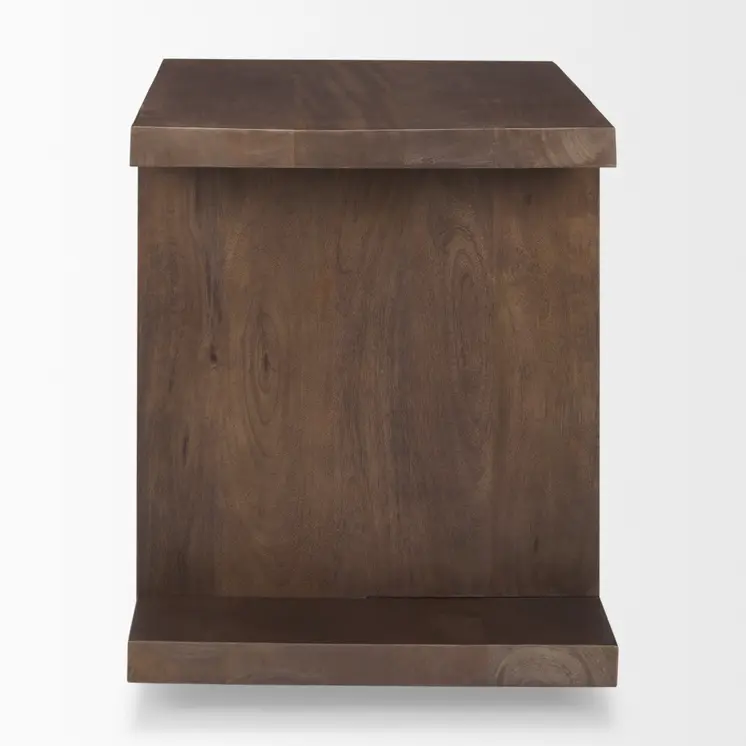 22" Brown Solid Wood Sled End Table With Shelf