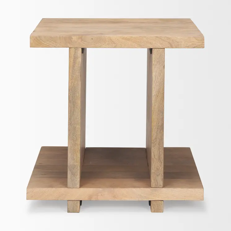22" Brown Solid Wood Sled End Table With Shelf