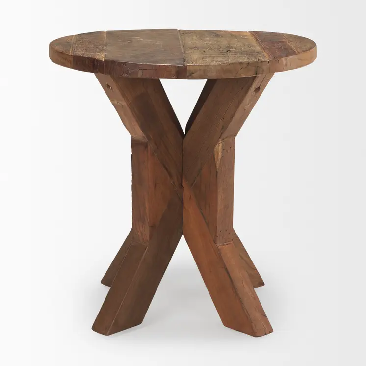 26" Brown Distressed Reclaimed Wood End Table