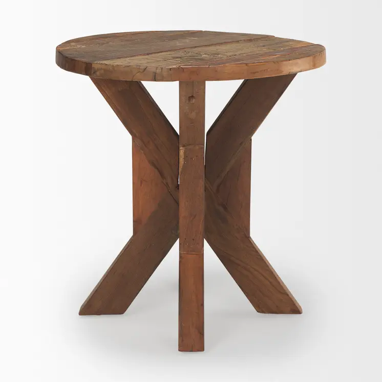 26" Brown Distressed Reclaimed Wood End Table