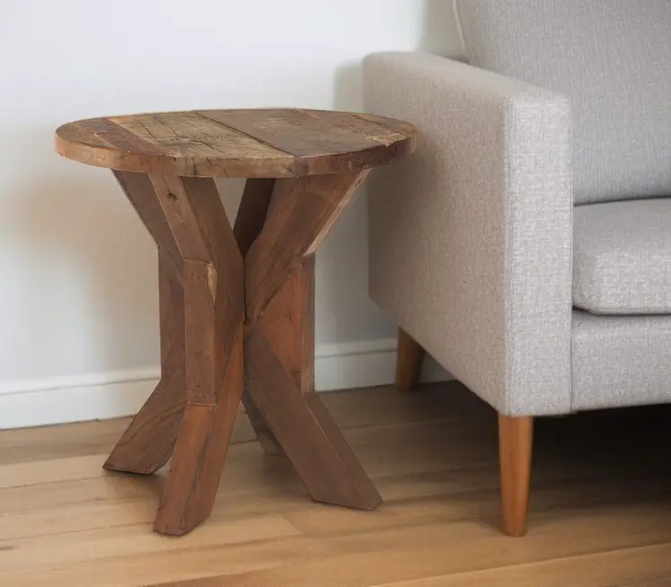 26" Brown Distressed Reclaimed Wood End Table
