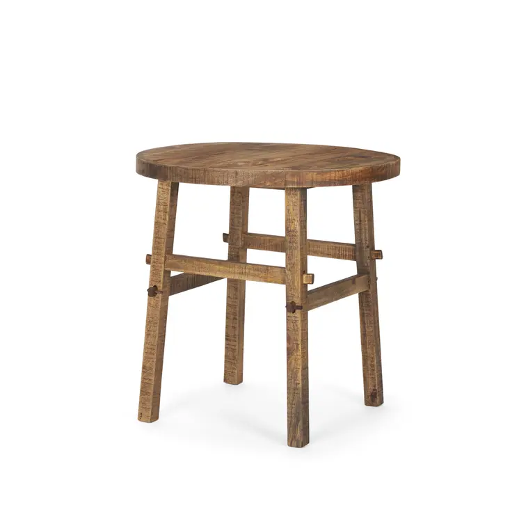 26" Brown Distressed Solid Wood End Table